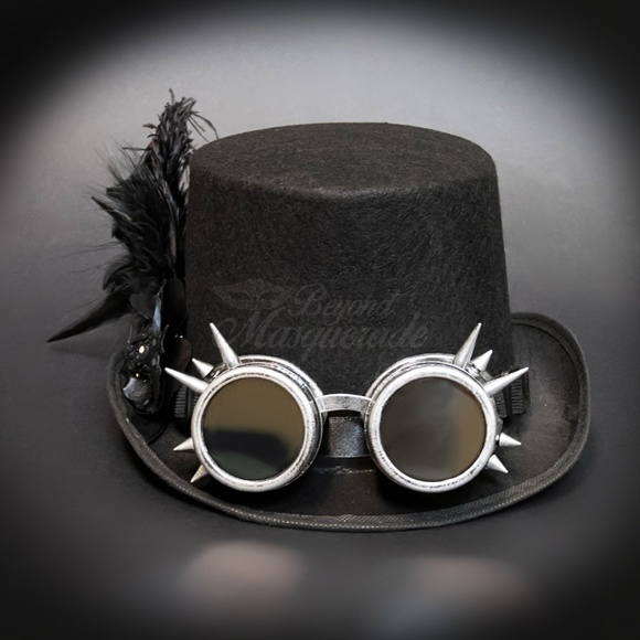 Steampunk Top Hat Costume Hat with Goggles Feather - Picture 2 of 4